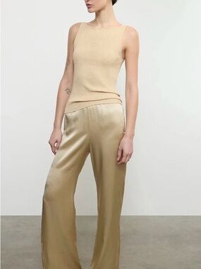 Reformation Satin Wide-Leg Pants - Beige Gold